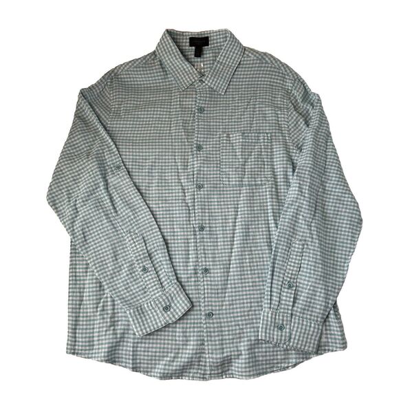 Magaschoni Man Men's Linen Blend Long Sleeve Button Down Gingham Shirt Large NWT - Picture 1 of 14